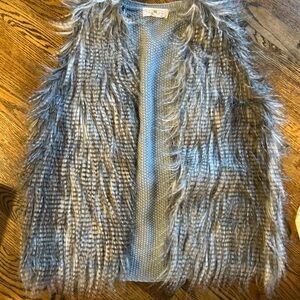 Pink Republic Faux Feather/Fur Gray  Vest Large Boho Indie Street